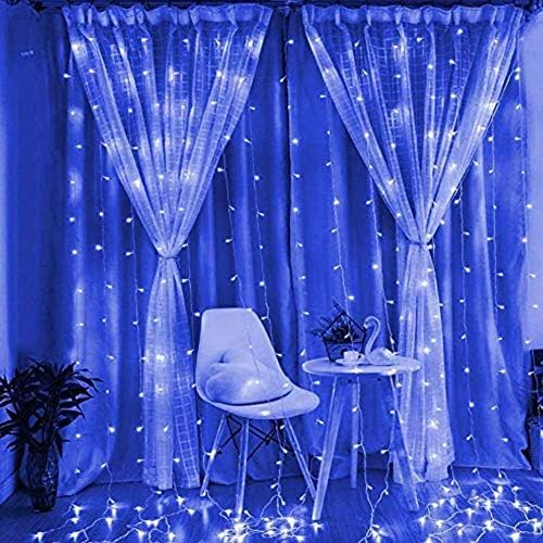 Decoroom Curtain Light Christmas Icicle Lights Blue String Light Fairy Lights for Wedding Party Gardern Pavilion Stairs Outdoor Indoor 9.84ft x 9.84ft 300 Led Lights with 8 Lighting Flash Modes