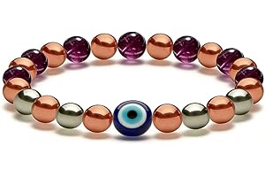 Drkao Unique Original Design Magnetic Therapy Bracelet for Women, Exclusive Lucky 7 Power Healing Crystals & Copper, Evil Eye