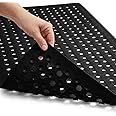 GORILLA GRIP Patented Bath Tub Shower Mat, Machine Washable Bathtub Floor Liner Mats, Suction Cups and Drain Holes to Keep Tubs Clean, Soft on Feet, Bathroom Essentials, 35x16 Inch, Black