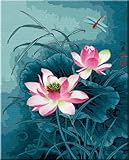 Diy oil painting, paint by number kit- Dragonfly And Lotus 16*20 inch.