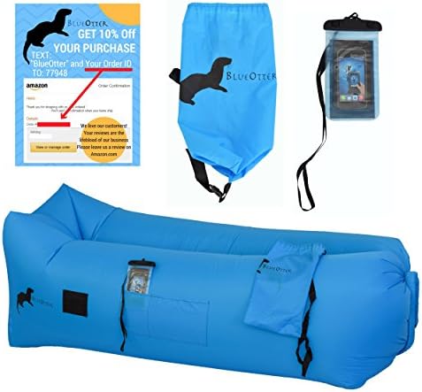 BlueOtter's Inflatable Air Lounger | INCLUDES FREE Waterproof Phone Pouch | Works as a Pool Float | Portable Indoor/Outdoor Hammock, Bed, and Chair | Easy to Fill