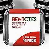 Bento Box Leak Proof Lunch Meal Prep Food Storage Containers for Kids & Adult by Bentotes | 3 Compartment BPA Free 14 Tote Pack Reusable Travel Trays Set of Portion Control Plates