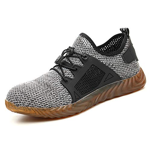 TICCOON Steel Toe Shoes Work Safety Shoes for Men and Women Lightweight Industrial & Construction Shoe (10 M US Women/8 M US Men, YX03-GRAY)