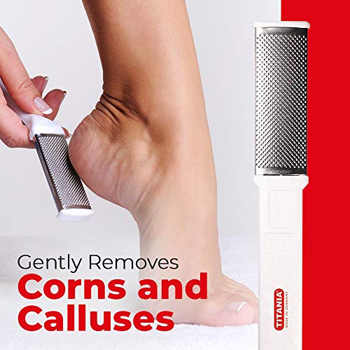 Titania Germany Callous Hard Skin Foot File - Premium Grade Professional Double Sided Dry Skin Remover W/Sapphire Pad & Stainless Steel Blades for Toes & Feet - Corn & Callus Removal for Men & Women