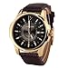 Curren® Men's Wrist Watch Number and Strips Marks with Round Dial Leather Watchband+FREE Gift Box (Gold+Black)