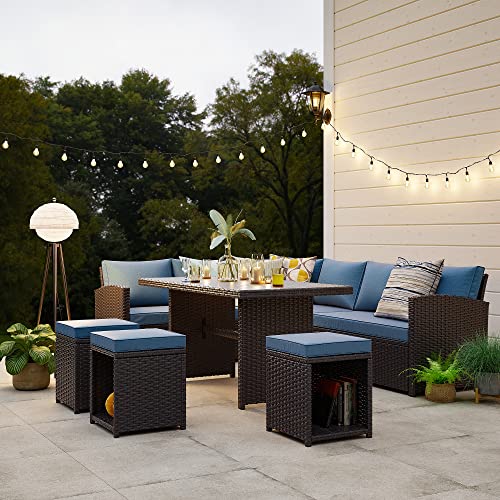 JOIVI Patio Furniture Set, 7 Piece Patio Dining Sofa Set, Outdoor Sectional Sofa Conversation