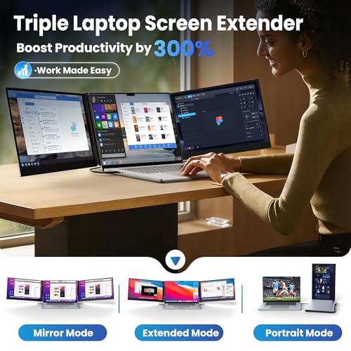 CIDETTY New Upgrad Laptop Screen Extender Monitor Portable, Ultra Light & Thin Triple Portable Monitor for Laptop 1080P FHD IPS Display for 13-17" Laptop, Plug & Play Compatiable with Win/Mac/Chrome