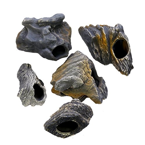 DR. MOSS Cichlid Stone 5 pc Luxury Set - Ceramic Rock Cave Aquarium Decorations - Fish Tank Decor