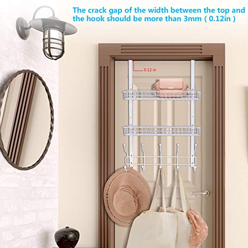 Coat Rack, MILIJIA Over The Door Hanger with Mesh Basket, Detachable Storage Shelf for Towels, Hats, Handbags, Coats (White-2 Layer)