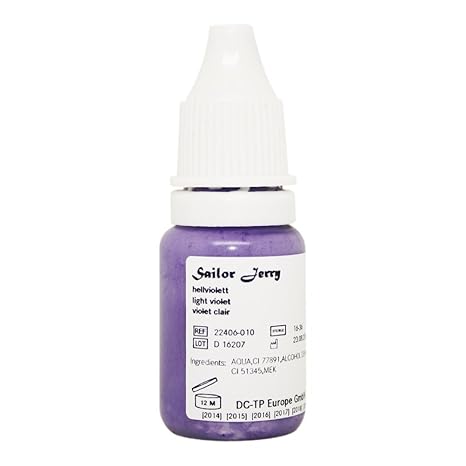 Sailor Jerry Tattoofarbe Hellviolett, 10 ml. Made in GERMANY! Mit Zertifikat! Tätowierfarbe, Tattoo Ink, Vertrieb durch HAN-S