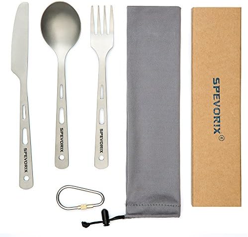 SPEVORIX Titanium Cutlery Set Camping Extra Strong Spoon Fork Knife Eco-friendly for Hiking,Outdoor, Travel, Home use