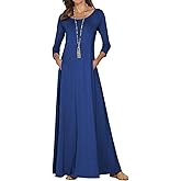 Jacansi Women's Cotton 3/4 Long Sleeve Maxi Dress Casual Home Dress Pocket Oversize