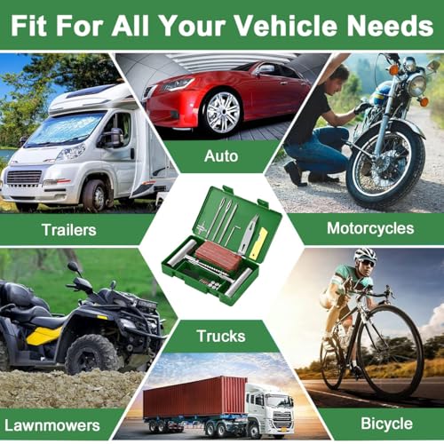 Tire Repair Kit 58pcs, Universal Tyre Patch Repair Kit Quick Fix Puncture Plug Flat Patch Heavy Duty Tire Plug Tool Professional Tyre Repair Emergency Set for Bicycle Car Motorcycle Truck Tractor Jeep