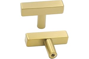 goldenwarm 10 Pack Brushed Brass Cabinet Knobs Drawer Knobs Gold Kitchen Hardware 2 inch (50mm) Overall Length - LS1212GD Square Brass Cabinet Hardware Stainless Steel T Handles