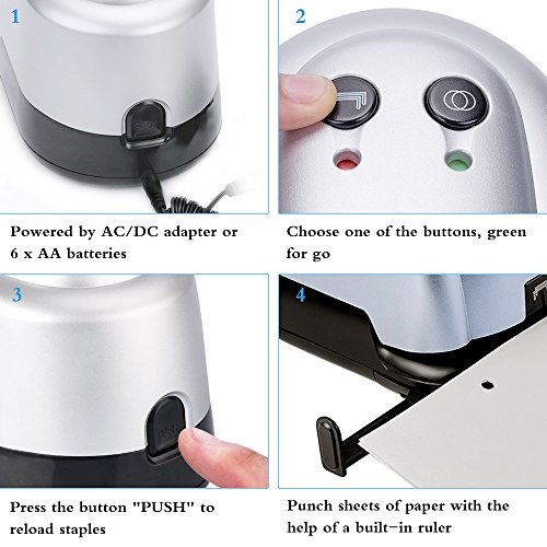 Electric Stapler & 2-hole Punch-CNASA 2 in 1 Heavy Duty Automatic Electric Stapler and 2-hole Paper Punch for Home, Office, Classroom and School, 14-20 Sheets, Silver