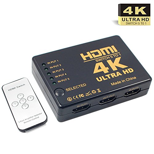 Click Here to See More Images HDMI Switch 4K, ZIKO Intelligent 5-Port HDMI Switch Splitter 3D with IR Remote Intelligent MINI HDMI Selector Switcher Box Support 2K x 4K Full HD 1080P
