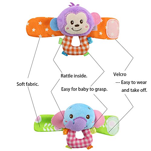 image for Suerbow Infant Baby Animal Wrists Rattle & Foot Finder Floor Socks Set