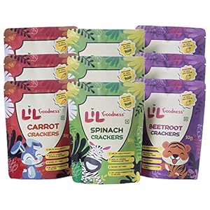 LiL’Goodness Assorted Crackers Beetroot, Carrots, Spinach| Healthy Snacks for Kids Natural Immunity Boosting Food Tasty…