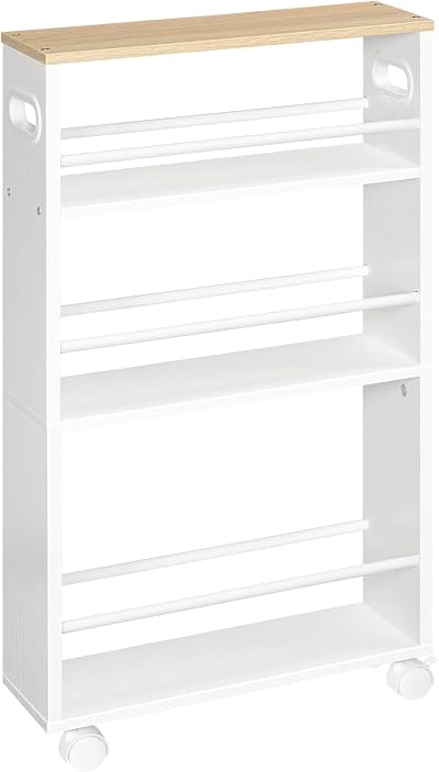 HOOBRO Slim Storage Trolley 4-Tier Narrow Kitchen Cart on Wheels