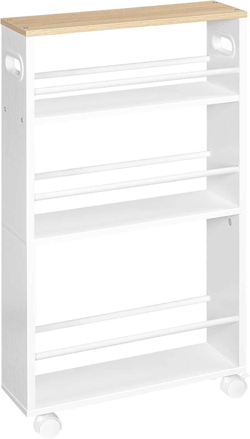 HOOBRO Slim Storage Trolley 4-Tier Narrow Kitchen Cart on Wheels