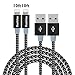 Huafulian iPhone Charger, 2Pcs 10FT Extra Long Nylon Braided Lightning to USB Cable Cord with Aluminum Heads for iPhone 7/7 Plus/ 6/ 6 Plus/ 6s/ 6s Plus /5/5s/SE, iPad, iPod and More (Black+Gray)