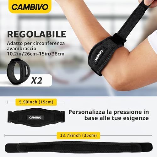CAMBIVO 2 Pieces Adjustable Epicondylitis Elbow Brace Epicondylitis Elbow Brace Epicondylitis Band with EVA Pad for Tennis Elbow, Relieve Tendonitis and Arthritis, Fitness