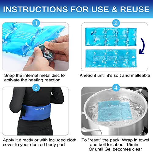 LotFancy Heating Pad, with Adjustable Strap, Reusable Gel Ice Pack Wrap, Click Activated, Instant Hot Cold Therapy Compress for Back, Neck, Shoulder, Knee Pain Relief, 15” x 5”