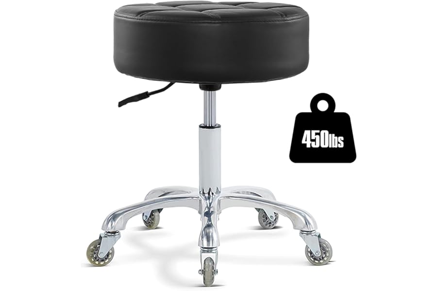 Ainilaily Rolling Stool with Wheels Adjustable Height, Roller Stool for Massage Medical Tattoo Spa Heavy Duty Swivel Desk (Super Thick Cushion, Black)