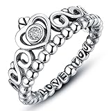 Allencoco 925 Sterling Silver Crown Shape Cubic Zirconia Bead Stackable My Princess Tiara Rings Size 5