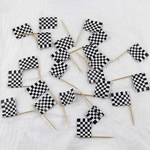 iMagitek 100 Pack Checkered Racing Flag Picks Food Fruit Toothpicks Cupcake Toppers Party Decorations Cocktail Sticks for Themed Party Decorations