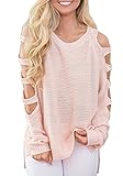 Salimdy Women's Hollow Cut Out Long Sleeve Cold Shoulder Loose Pullover Knit Sweater