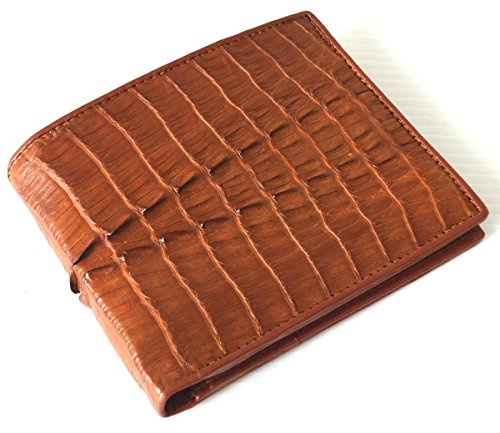 Authentic M Crocodile Skin Men's Bifold Crocodile Tail Skin Leather Tan Wallet