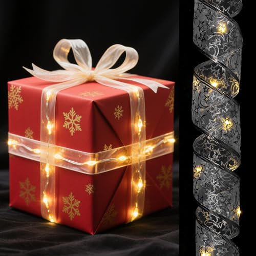 uxcell LED Lights Copper Wire Ribbon, 6.56Ft Ribbon Bows Light Battery Powered Christmas Tree Decoration String for Party Weddings Christmas Tree (Silver, Warm Light) at Amazon