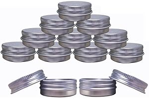 WUIIL Aluminum Tin Jars, Cosmetic Sample Metal Tins Empty Container Bulk, Round Pot Screw Cap Lid, Small Ounce for Candle, Lip Balm, Salve, Make Up, Eye Shadow, Powder (12 Pack.5Oz/15ml)