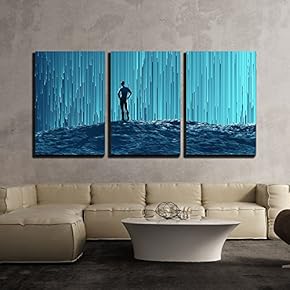 3 Piece Canvas Wall Art - Man Looking at a Digital Flow - Modern Home Art Stretched and Framed Ready to Hang - 16"x24"x3 Panels