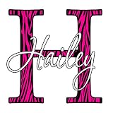 VWAQ Zebra Print Name Decal Monogram Letter and Personalized Name Decal CM3 (18" Top to Bottom, Hot Pink)