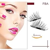 Magnetic False Eyelashes , Ultra Thin 3D Fiber Reusable Best Fake Lashes Extension for Natural and Reusable Fake Eyelashes Natural Look, 1 Pairs (4 Pieces)Handmade (Natural-3D)