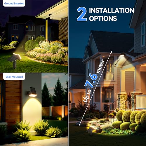 GEARLITE Solar Lights for Outdoor Garden 4 Pack, 6500 K Warm White Solar Spotlight with 68 LED Auto On/Off, IP65 Waterproof Garden Lights, 2 Brightness Modes, Solar Lights for Outdoor Garden, Yard