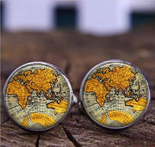 Vintage Cufflinks Jewelry, Glass Dome Globe Planet Earth World Map Art Glass Cufflinks