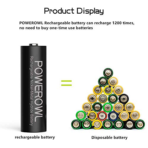 Pilas AA Recargable POWEROWL Alta Capacidad 2800mAh 1.2V Pilas Recargables AA NI-MH Diámetro 14.4mm Baja Autodescarga (Precarga 8 Paquete, Recargable Aproximadamente 1200 Veces)