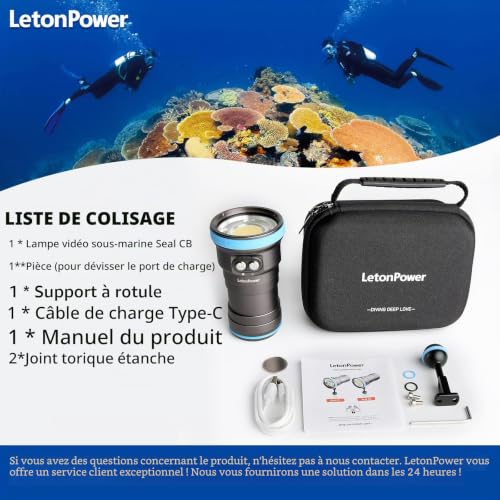 LetonPower Seal CB Diving Lamp 4000 Lumens - 120° Video Light to 6500K/94 CRI, USB-C Charging, Waterproof 100m for Professional Underwater Photography