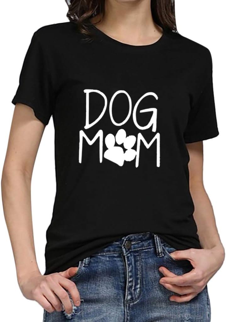 Todaies Fashion Women's Loose Short-Sleeved Dog Mom Print T-Shirt Casual O-Neck Top