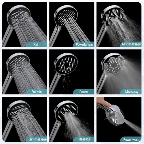 12 Inch Wide Rain Shower Head with Filtered Handheld Combo, High Pressure Rainfall Shower Head, 9 Spray Modes Handheld with 9-Inch Extension Arm, Comes with Filter Removes Chlorine (Chrome)