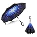 Elover Inverted Umbrella with C-Shaped Handle Inside Out Windproof Umbrella Upside Down Reverse Umbrella Double Layer Travel Umbrella