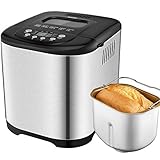 Programmable Bread Maker[2018 Upgraded], Aicok 2.2LB Stainless Steel Bread Machine with Gluten Free Menu setting, 3 Loaf Sizes, 3 Crust Colors, 15-Hour Delay Timer, 1 Hour Keep Warm