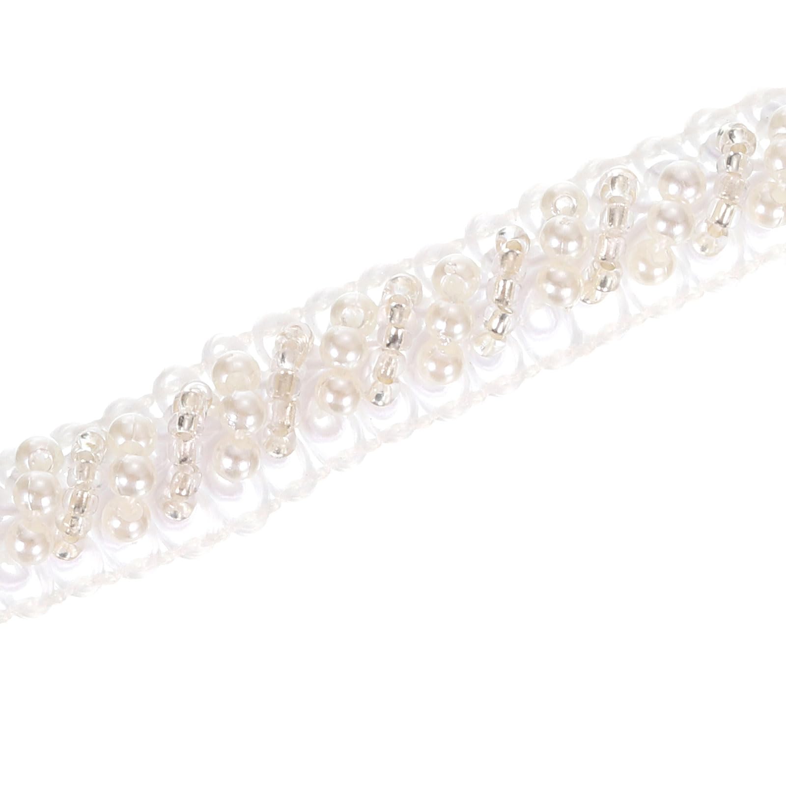 PATIKIL 5 Yard Faux Pearl Lace Ribbon, 0.43" Wide Pearl Fringe Applique Embroidered Pearl Bead Lace Trims for Wedding Party Home Decoration Sewing Craft, White Silver