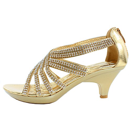 Delicacy Womens Angel-41 Rhinestones Embellished Strappy Sandals,Color Gold, Size:5.5
