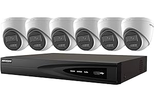 REAL HD Ⲏіkvіsіon Acusense 8 Channel IP Camera System, 4K 8MP NVR 2TB with 6 x 4MP Outdoor Hybrid Light Turret Dome Cameras 2.8mm with Mic H.265+ Compatible with Hikvision Hik-Connect, Cable not Included