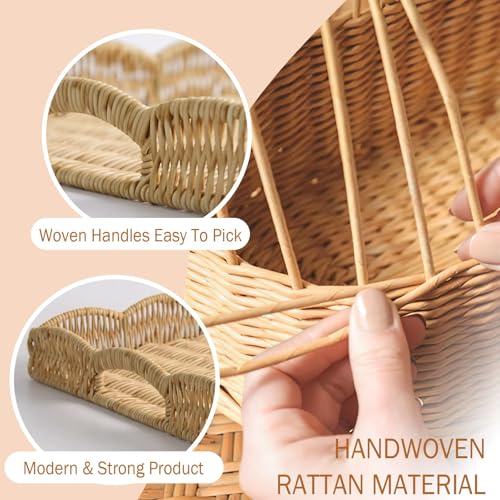 Serving Tray with Scalloped Edge, Rectangular Wicker Tray with Handles, Ideal for Breakfast or Meals in Bed and on Sofa, Decorative Coffee Table Tray to Enhance Dining