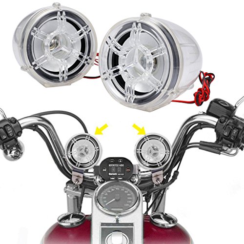 INNOGLOW-Motorcycle-LED-Speakers-Bluetooth-Anti-theft-Handlebar-Radio-Audio-Amplifier-Stereo-Sound-System-with-FM-Radio-and-MP3-Player-USBTF-for-Motorcycle-treet-Bike-cooter-Cruiser-Chopper-Clear